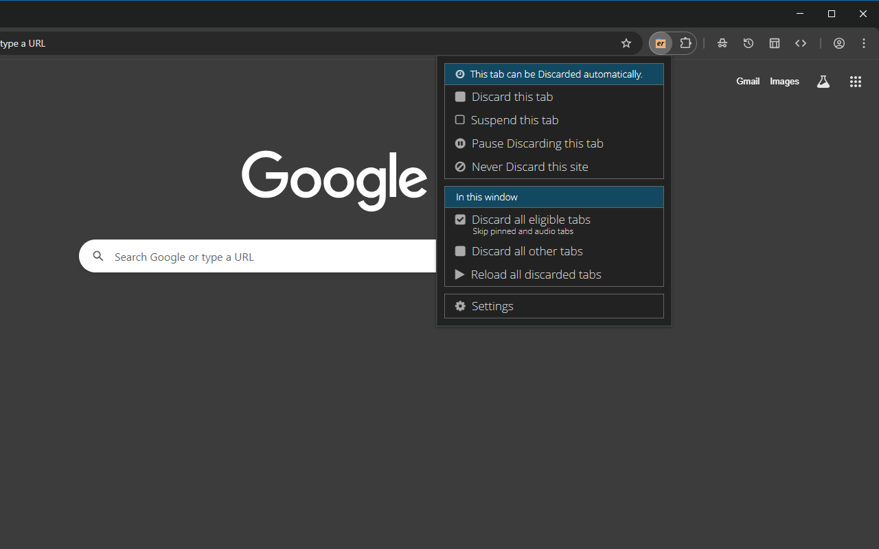 The Great-er Tab Discarder — Chrome (dark)