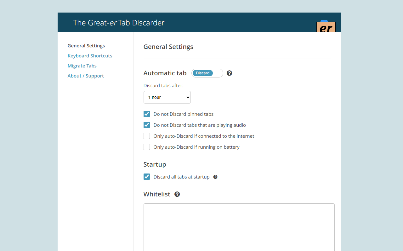 The Great-er Tab Discarder — Options (light)