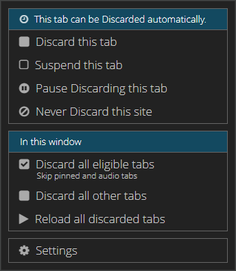 The Great-er Tab Discarder — Popup (dark)