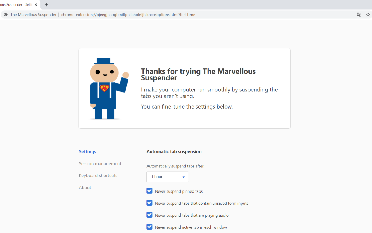 The Marvellous Suspender — Settings